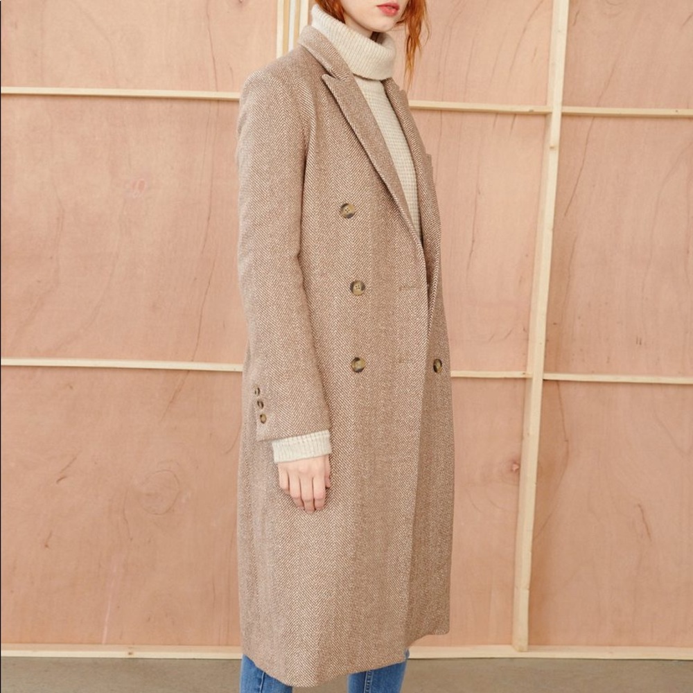Jenni Kayne Tan Herringbone Pea Coat - Picture 3 of 6